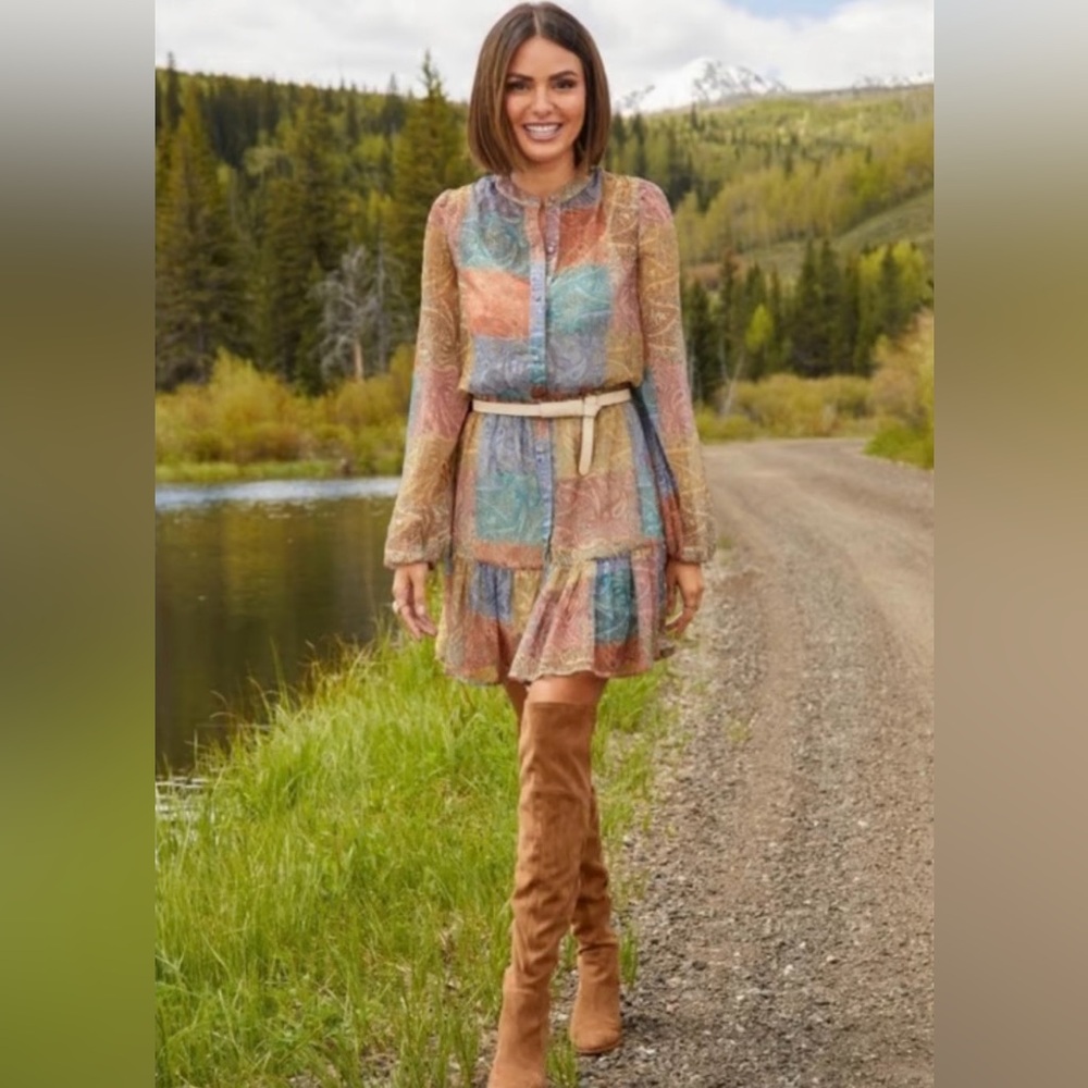 Boston Proper Multicolor Paisley Long Sleeve Dress